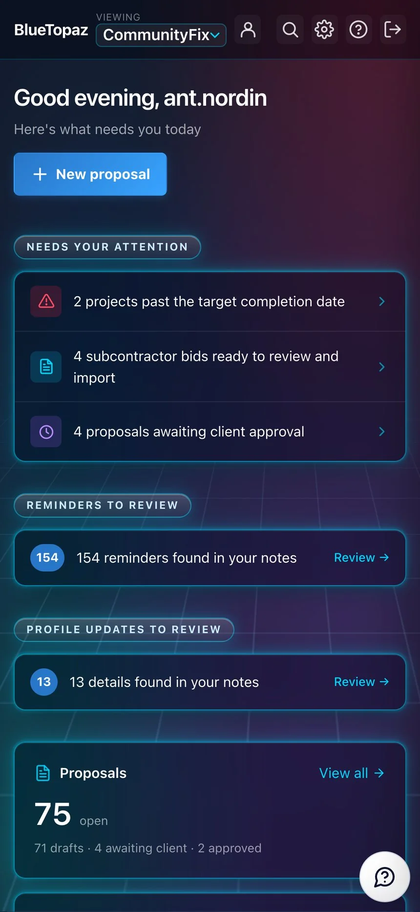 BlueTopaz home on a phone: 154 reminders found in your notes