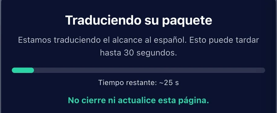 Traduciendo su paquete: the scope being translated to Spanish